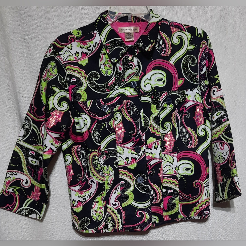 PATRICK CHRISTOPHER Paisley Crop Jacket size medium EUC